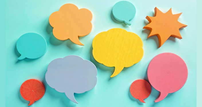 Brightly coloured speech bubbles